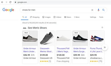 Shopping ads screen - Google online store