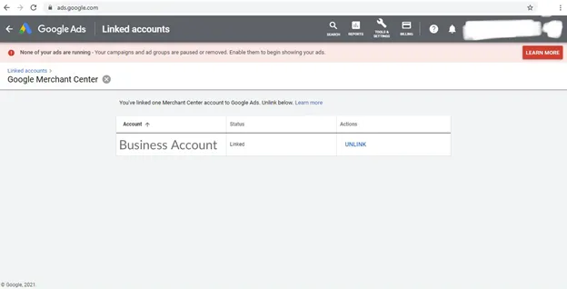Integration with AdWords screen - Google online store